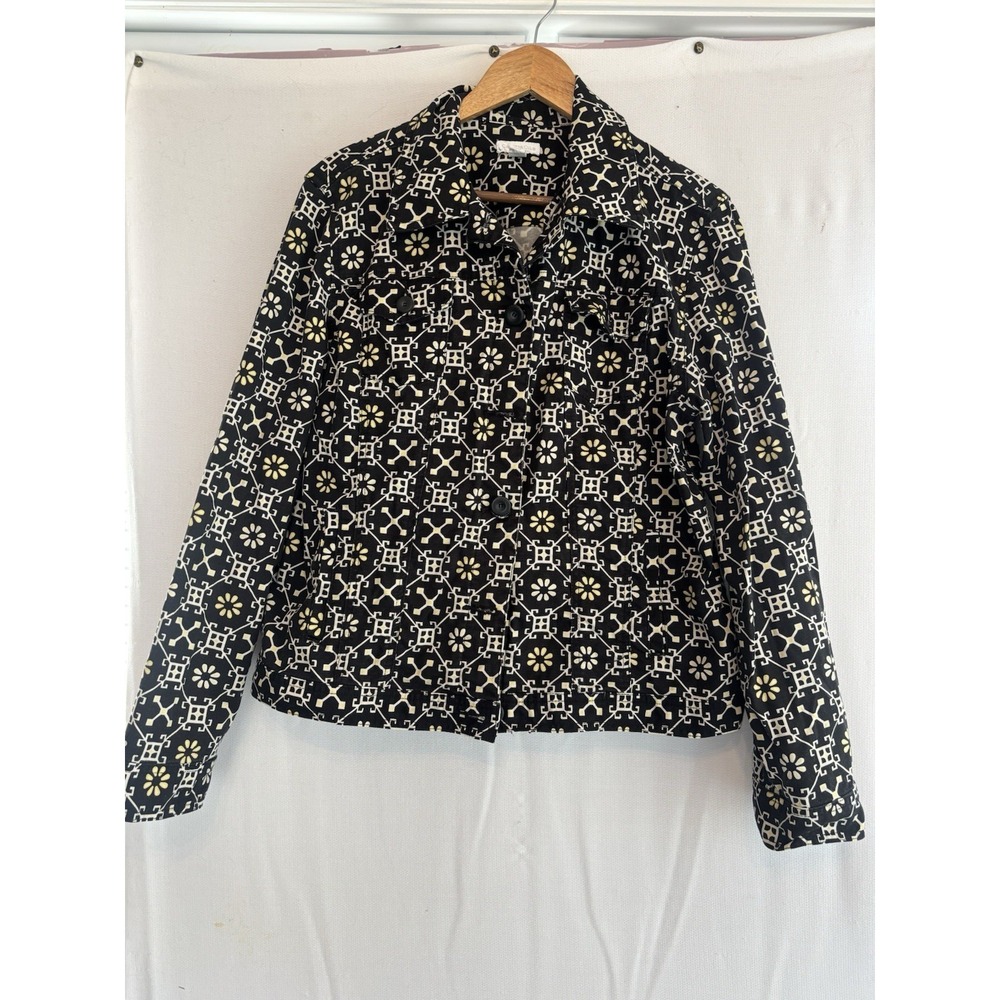 Charter Club Black White Yellow Stretch Unlined Jacket L Cotton